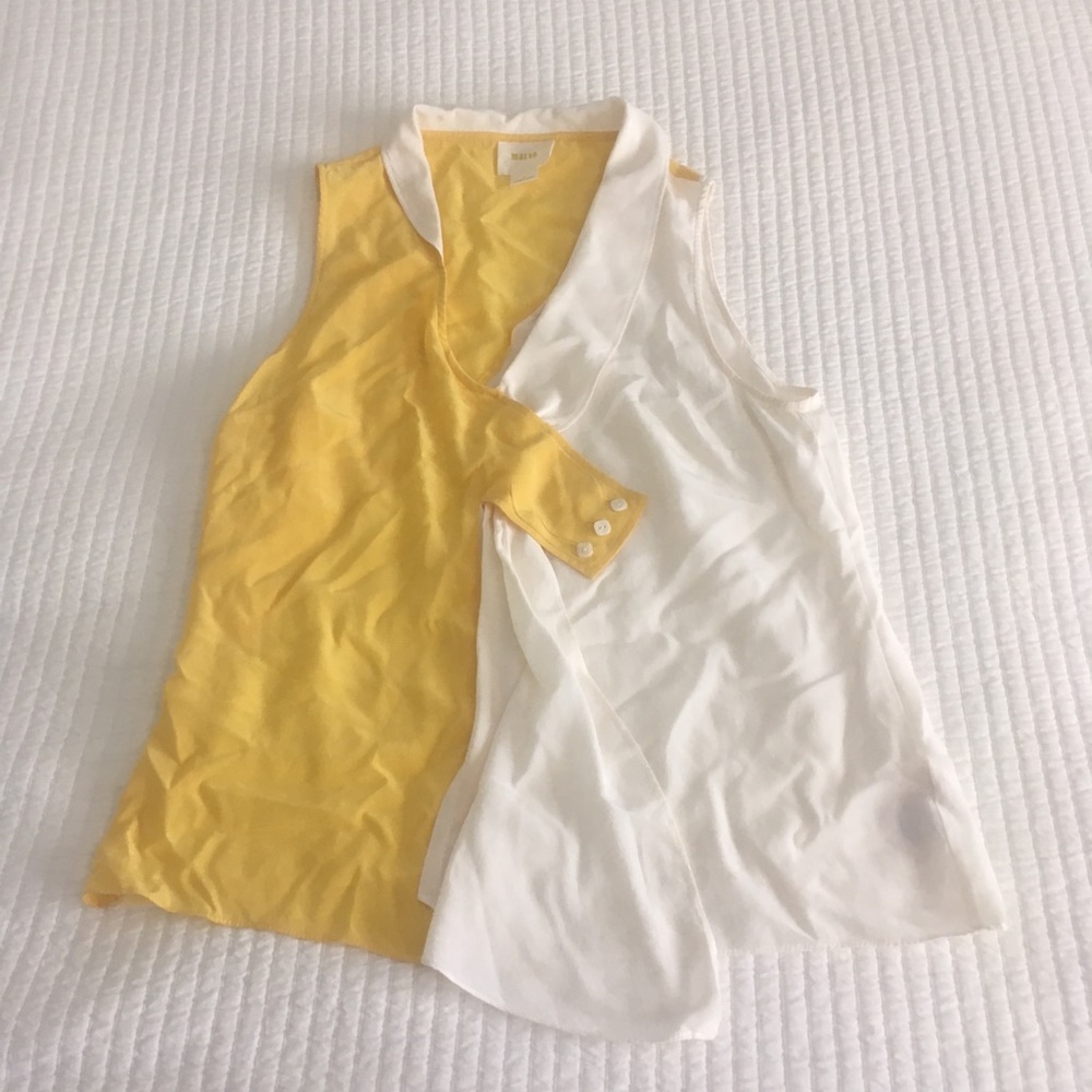 Maeve Yellow and White Sleeveless Shirt